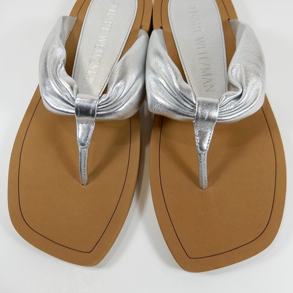 STUART WEITZMAN Cassie Flat SANDALS Size 37 6.5 Silver Metallic Leather NEW $250 - Picture 6 of 10